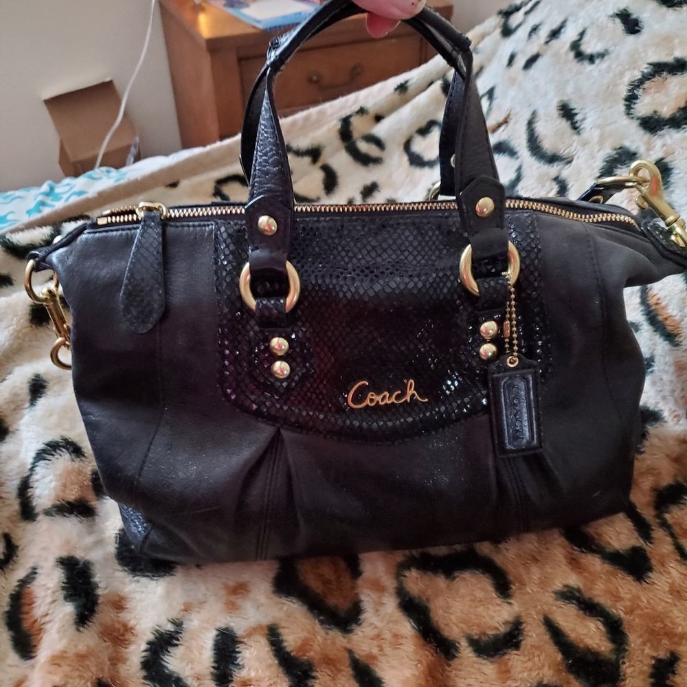 Coach Ashley Black Leather Bag W/Python F19247 - image 4